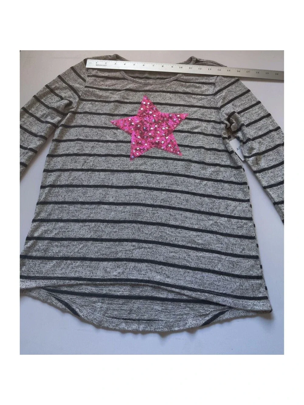 Arizona Jean Co Girls Plus Size L 14.5 16.5 Striped Long Sleeve Sequin Star Top